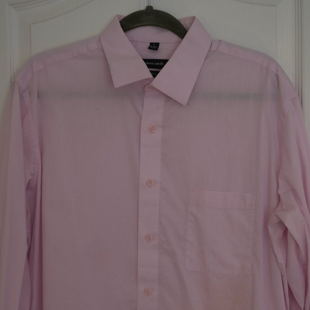 Pierre Cardin Mens Slim Fit Button Down Dress Shirt Pink 16-16 1/2 32/33 Size L